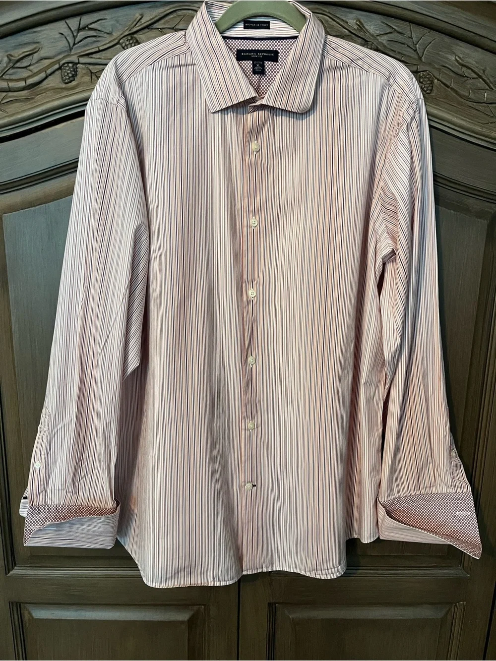 Banana Republic Men's XL Slim Fit Striped Dress Shirt With French Cuff Sleeves